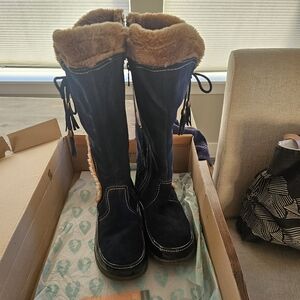 Blue Suede Fur-Lined Boots